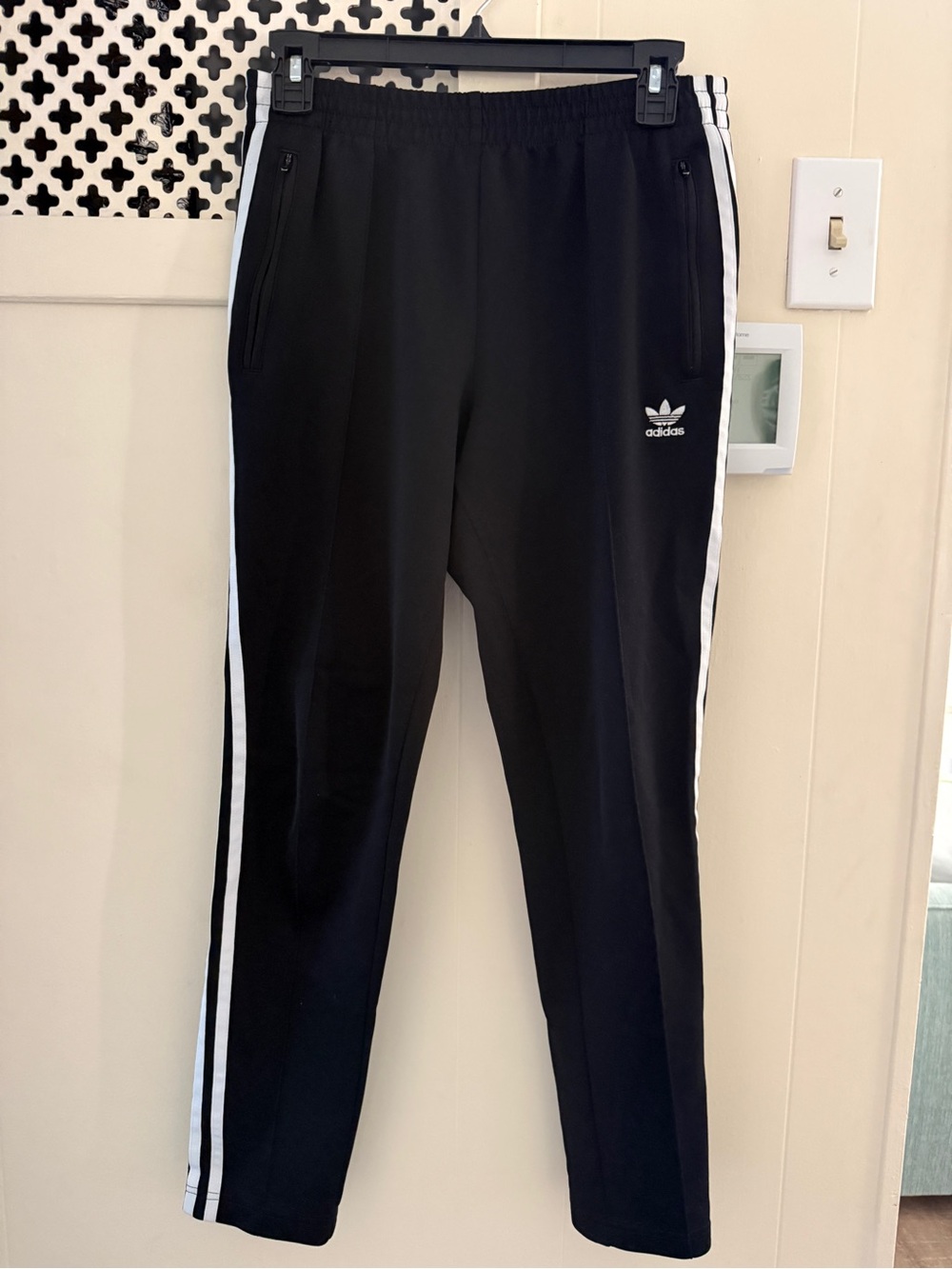 Adidas Black Track Pants with White Stripes